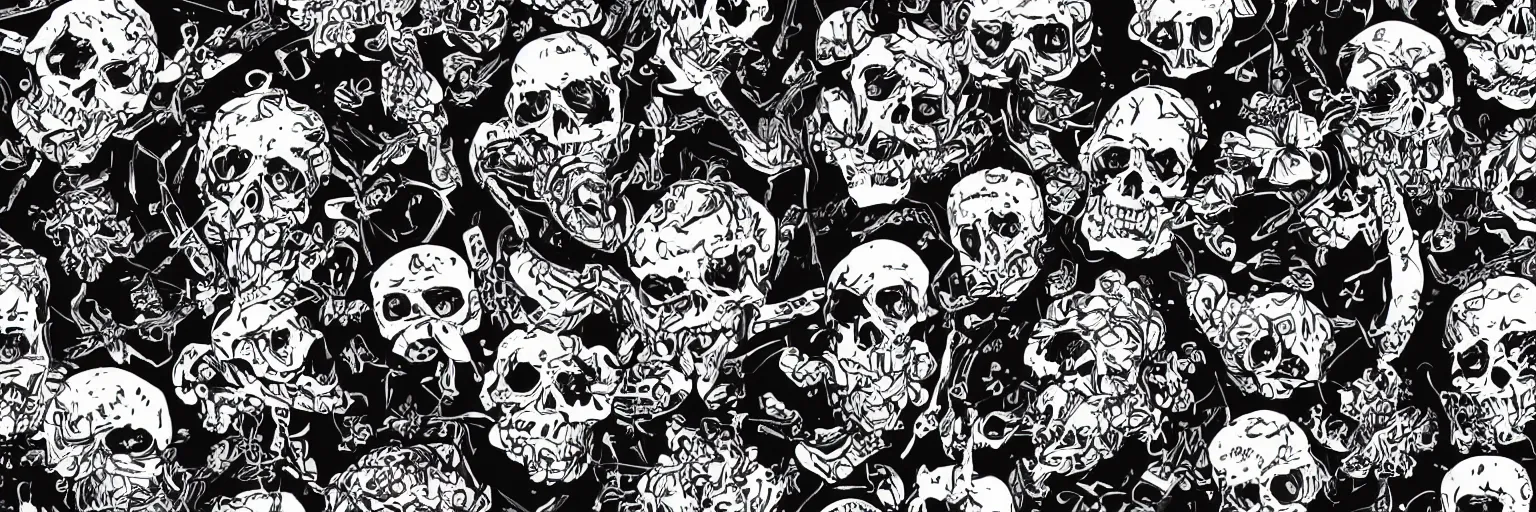 Prompt: a badass crimson and clover digital art wallpaper on a black background, skull and crossbones, intricate illustration