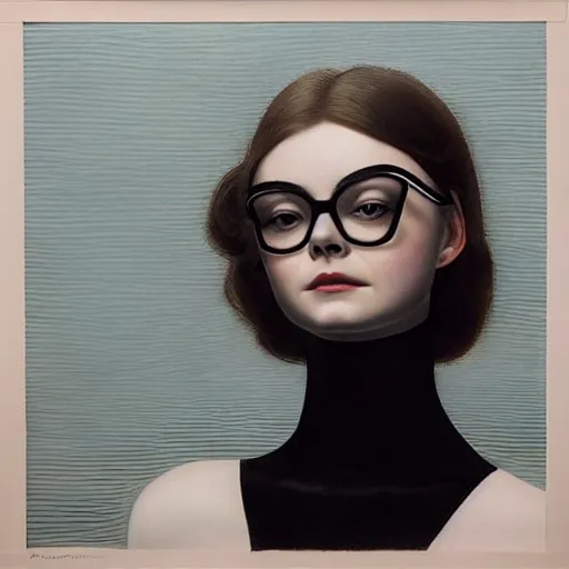 Prompt: Elle Fanning wearing black shades in the style of Paola Vetri, head and shoulders portrait, stormy weather, extremely detailed masterpiece, oil on canvas, low-key neon lighting, artstation, Blade Runner 2049, Roger Deakin’s cinematography, by J. C. Leyendecker and Peter Paul Rubens and Edward Hopper and Michael Sowa,