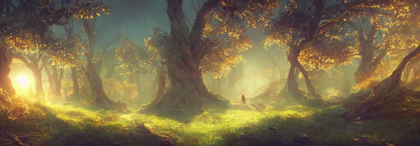 Image similar to A realm of whispers and mysteries, intricate, elegant, fantasy, highly detailed, digital painting, concept art, sharp focus, illustration, beautiful volumetric lighting, epic light, artstation, magic hour lighting, colorful, sunshine, springtime, by Sylvain Sarrailh