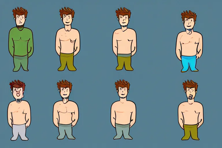 Image similar to Drawn guy, in full growth, in different styles, with different backgrounds