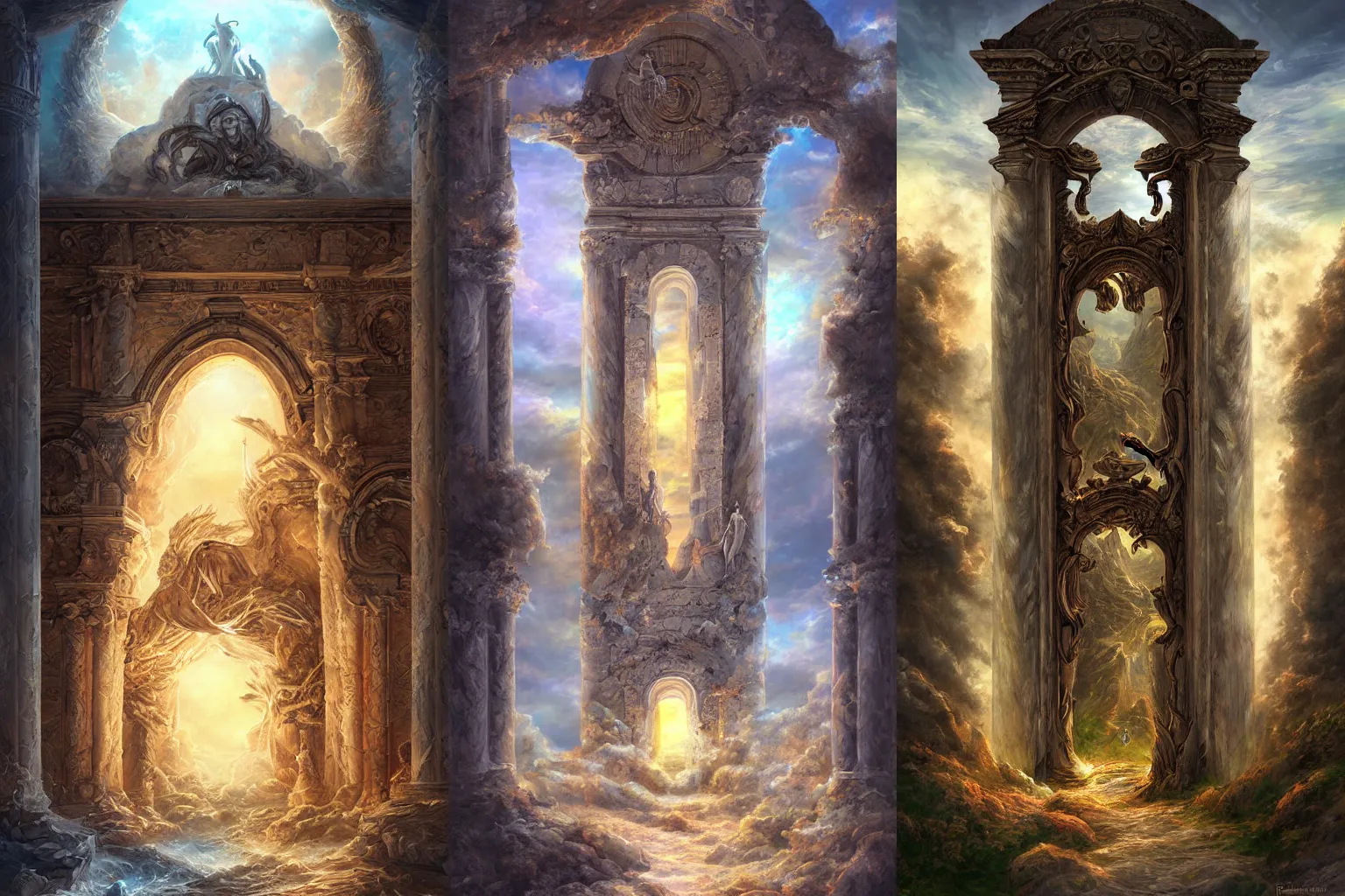 Prompt: The gate to the eternal kingdom of Apollo, fantasy, digital art, HD, detailed.