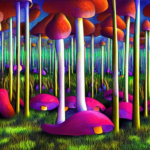 Image similar to mushroom forest, alex gray, digital art, impressionist