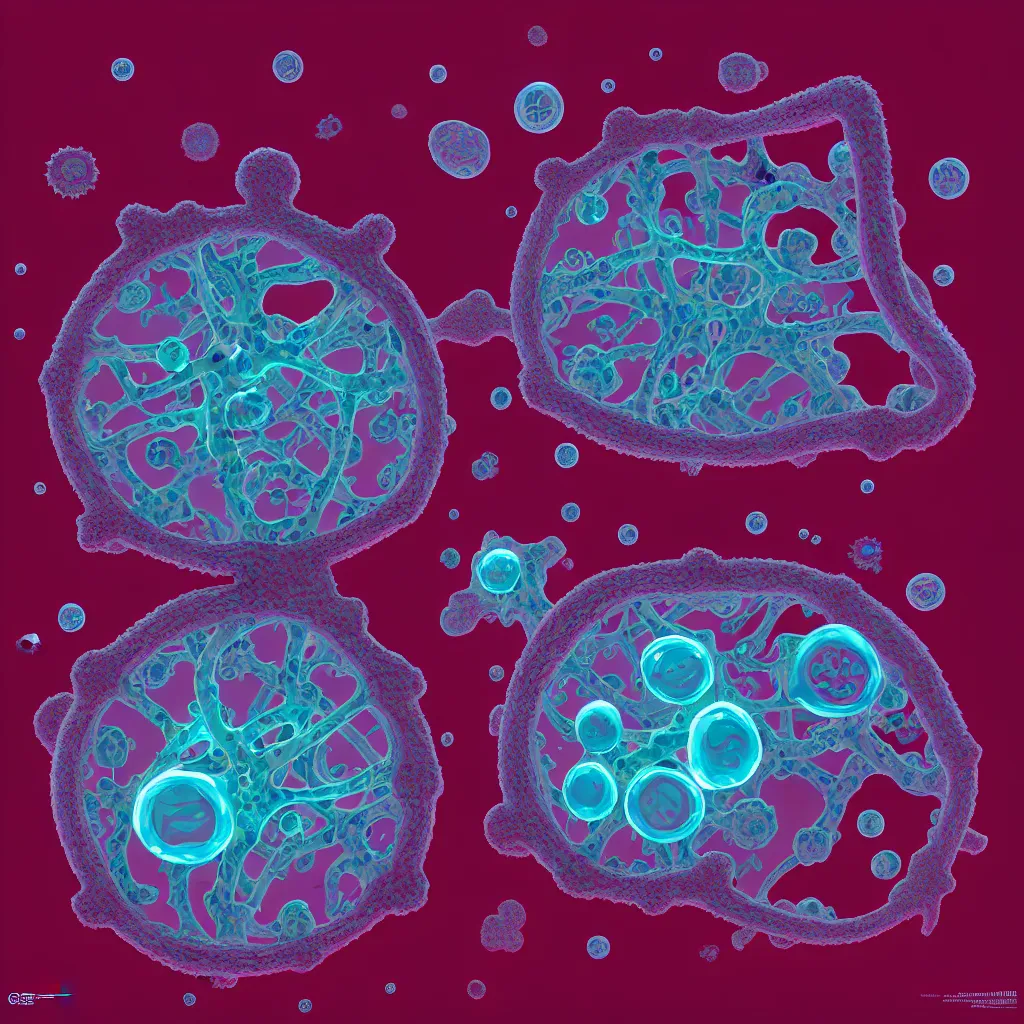 Image similar to wes anderson fractal amoeba dream infected by night, dark background, neoplasticism, bacteria, molecular biology microbiology, beautiful biological forms organisms, virus, t 7 bacteriaphage, translucent, octane, sharp focus, liminal space, greg rutkowski, artstation