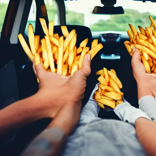 Prompt: photo of a family of fries going on a road trip