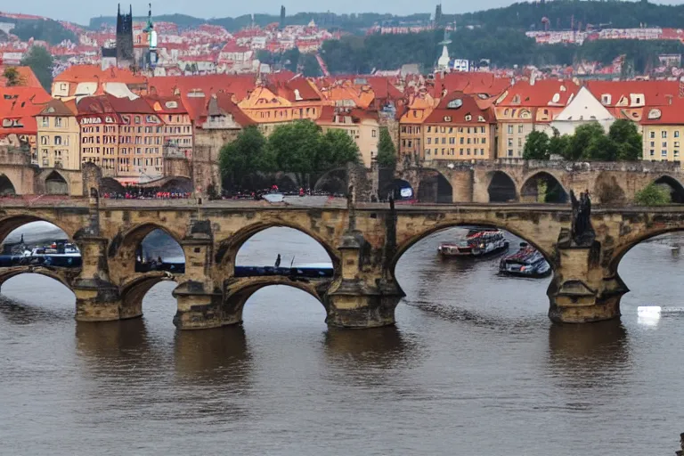 Image similar to richard gere plays iron man, flies over charles bridge in prague