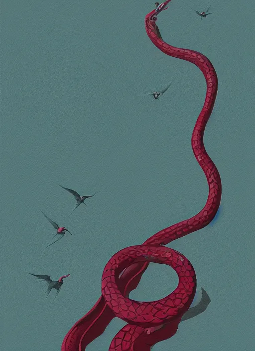 Image similar to Twin Peaks movie poster artwork by Michael Whelan and Tomer Hanuka, Rendering of a crimson colored snake, from a scene from Twin Peaks, clean, full of detail, Matte painting, trending on artstation and unreal engine