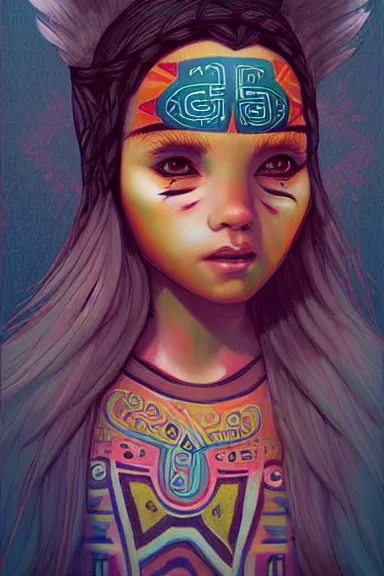 Image similar to little girl character inspired in indigenous and raven, digital art by ruan jil and lois van baarle highly detailed, anatomically correct, symmetrical, experimental design, extremely coherent