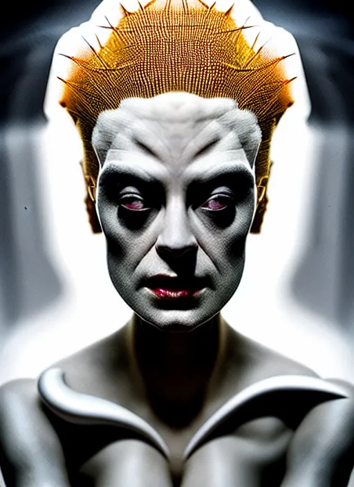 Image similar to high key lighting, portrait of a beautiful gentle futuristic bride of frankenstein, kintsugi, modern fine art, fractal, intricate, elegant, highly detailed, digital photography, subsurface scattering, by jheronimus bosch and greg rutkowski, andy worhol