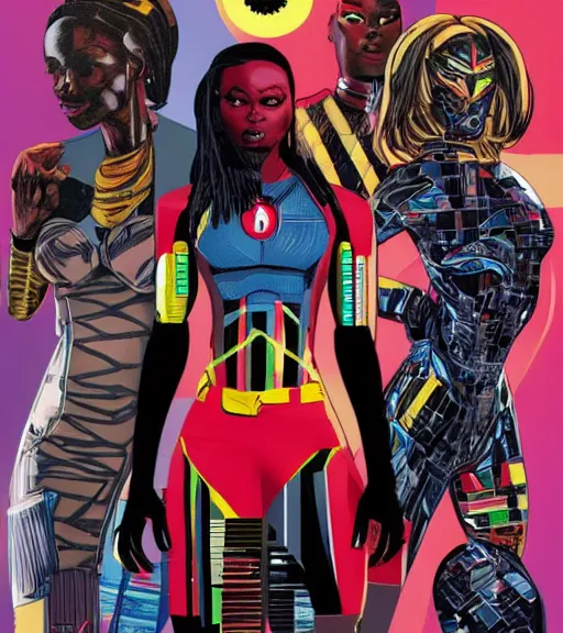 Image similar to african female android, by MARVEL comics and Sandra Chevrier, 4k