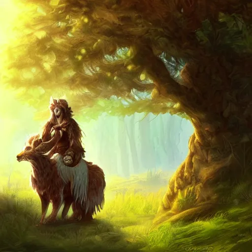 Image similar to beautiful detailed digital painting of a druid with an animal companion in a natural scene. trending on artstation.