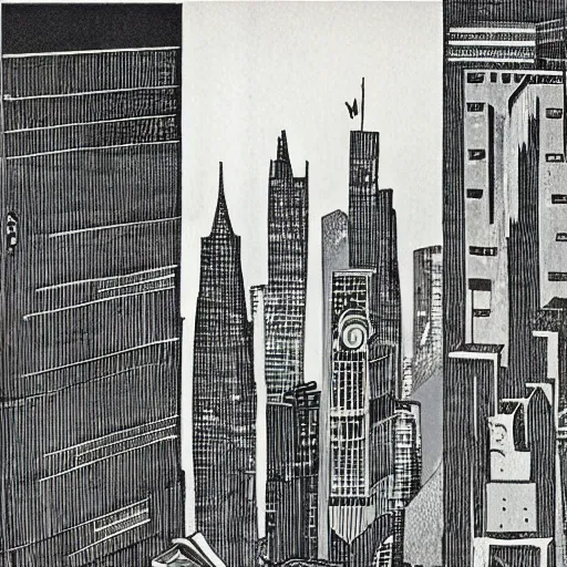 Image similar to futuristic cityscape by Maurice Sendak