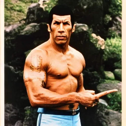 Image similar to a 1970s photo of Dwayne the Spock Johnson