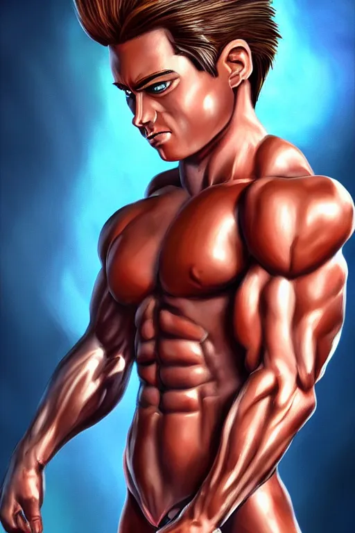 Image similar to muscular bodybuilder jimmy neutron boy genius cinematic epic photorealistic digital painting professional artwork
