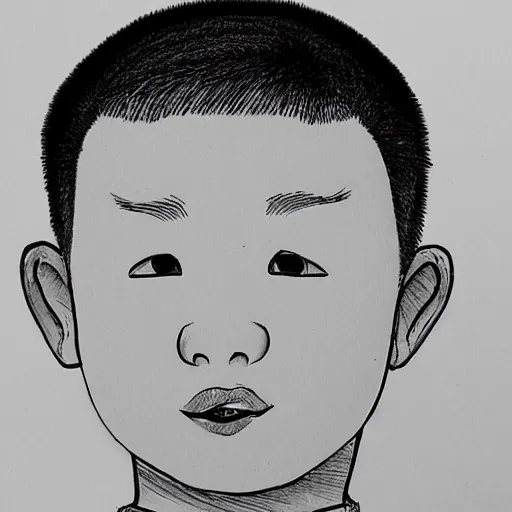 Prompt: chinese boy buzz cut one line drawing