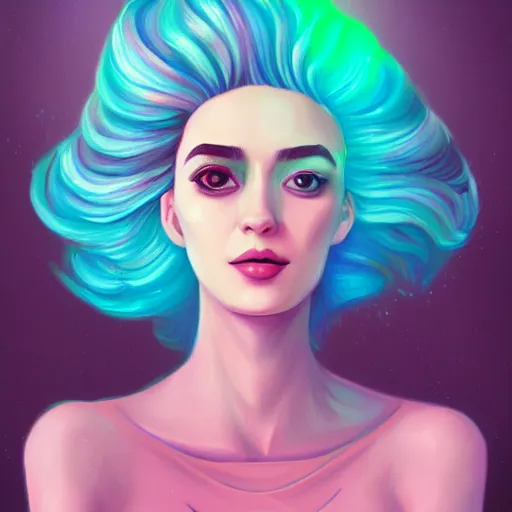 Image similar to portrait of a woman inspired by lois van baarle, illustration iridescent, iridescent background, hair styles, light make up, cinematic 8 k