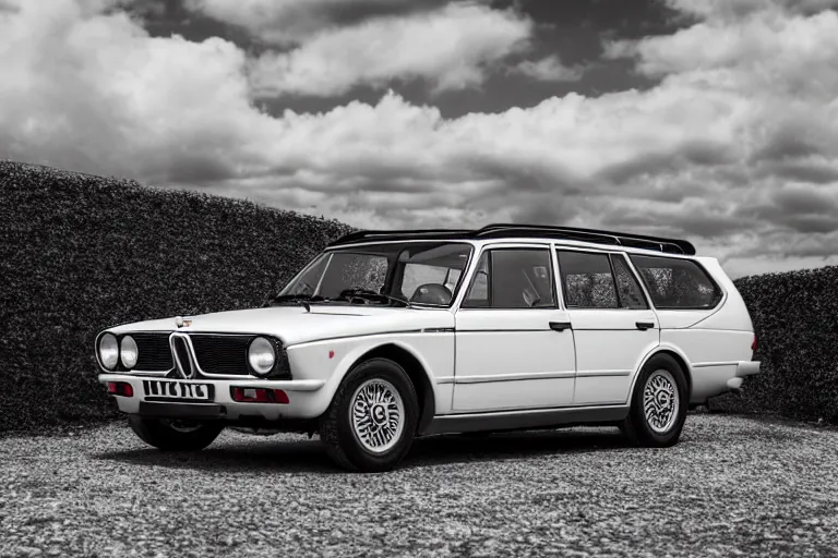 Prompt: 1965 Lancia Delta Integrale BMW M1 estate wagon, XF IQ4, 150MP, 50mm, F1.4, ISO 200, 1/160s, natural light, Adobe Photoshop, Adobe Lightroom, photolab, Affinity Photo, PhotoDirector 365