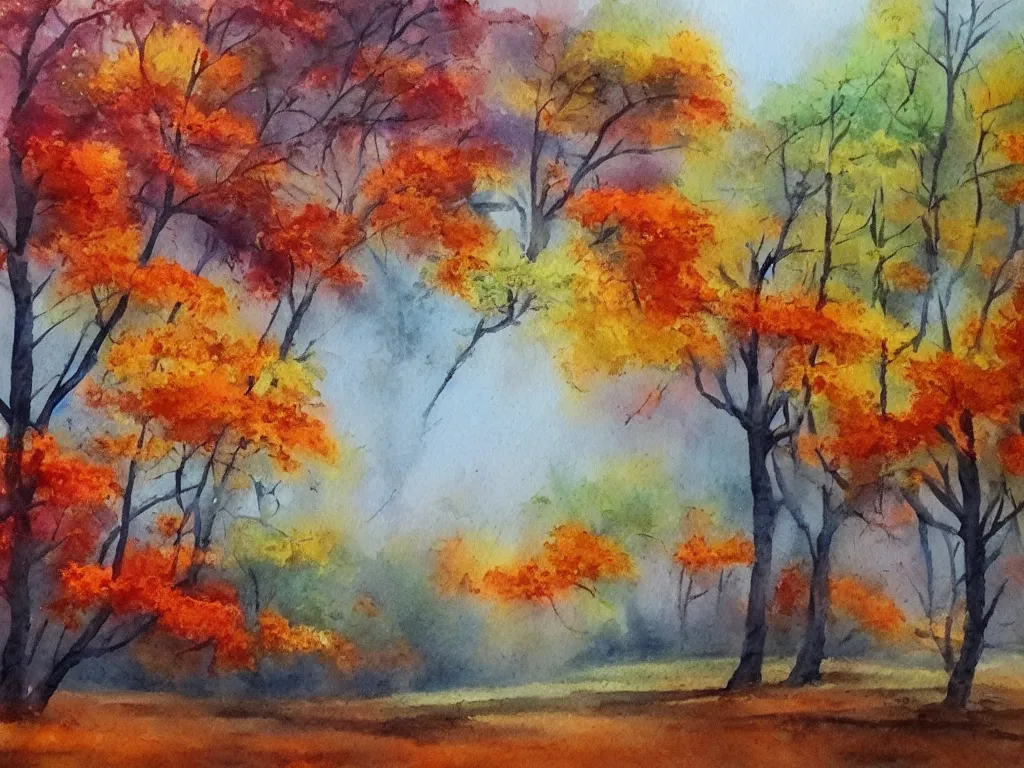 Image similar to autumn watercolor by arti chauhan trending on artstation