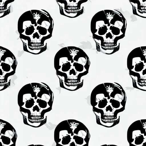 Image similar to seamless pattern showing skulls. black and white, drawing, white background, seamless, ornament.