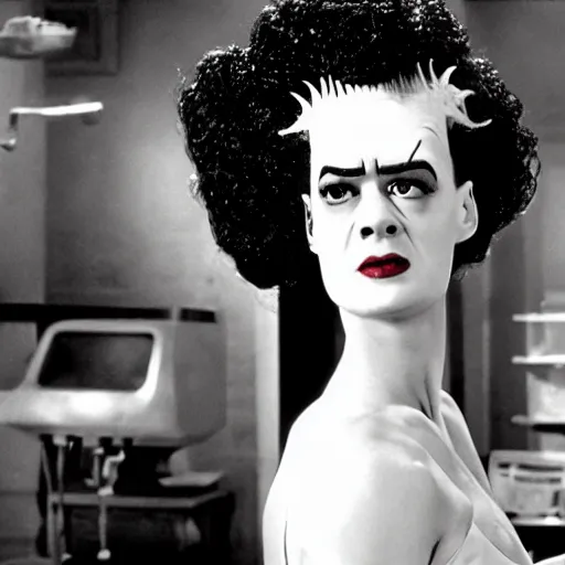 Image similar to bride of frankenstein in a john hughes movie