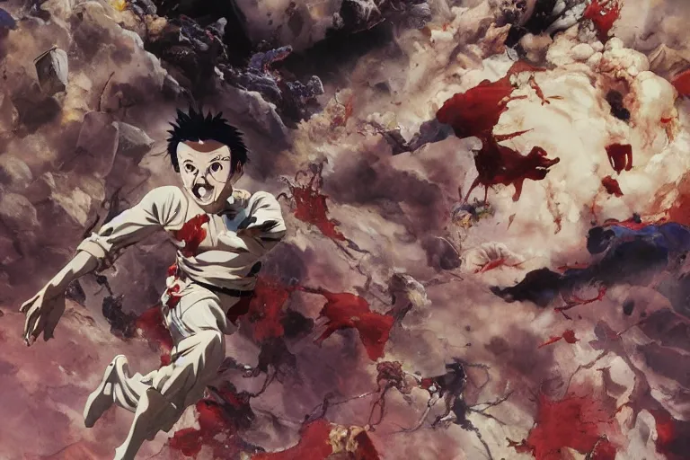 Prompt: scene from the anime, tetsuo\'s arm mutates at the olympic staduim, Katsuhiro Otomo, Phil hale, Ashley wood, Ilya repin, frank frazetta, 8k, hd, high resolution print