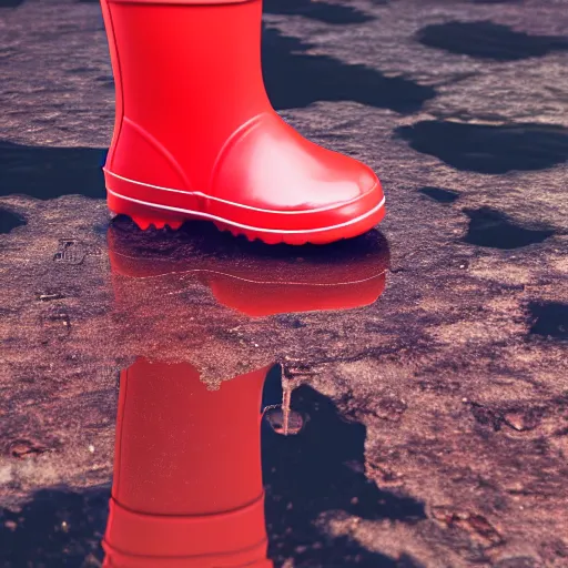 Image similar to digital art of a baby pig wearing red rainboots in a puddle, 8 k render, octane render, saturated