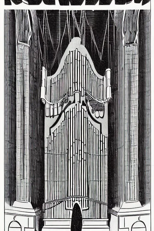 Image similar to pipe organ, bysteve ditko