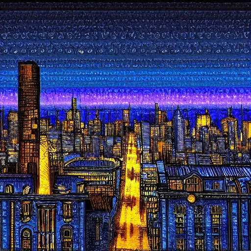 Prompt: A city lit up at night, high detail digital art