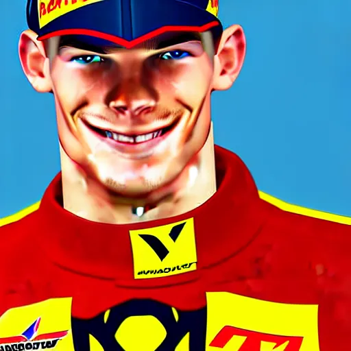 Image similar to a cartoon portrait of max verstappen, formula 1 world champion, high details, 4 k, digital art