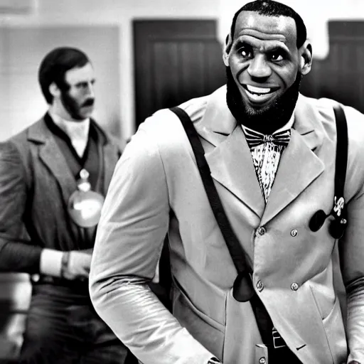 Prompt: lebron james as doctor who, 1 9 7 0 s, wide shot,