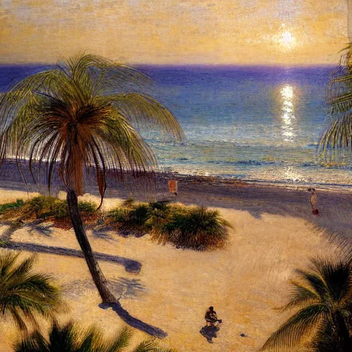 Image similar to a ultradetailed beautiful painting of jericoacoara by jules bastien - lepage, hans belmer, frank weston and gustave baumann, trending on artstation, mediterranean, palm trees, light sparkles, sharp focus, soft light