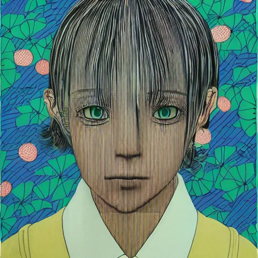 Image similar to a portrait of a blonde girl by inio asano, beeple and james jean, chiho aoshima color scheme