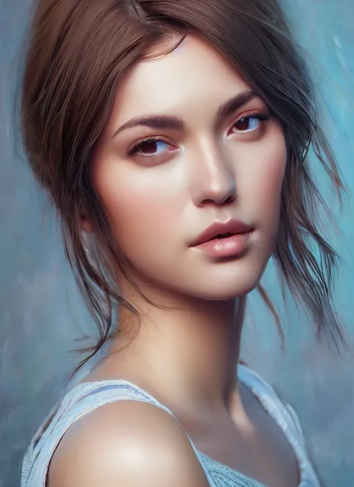 Image similar to photo of a gorgeous young woman in the style of stefan kostic, realistic, professionally retouched, half body shot, sharp focus, 8 k high definition, insanely detailed, intricate, elegant, art by stanley lau and artgerm