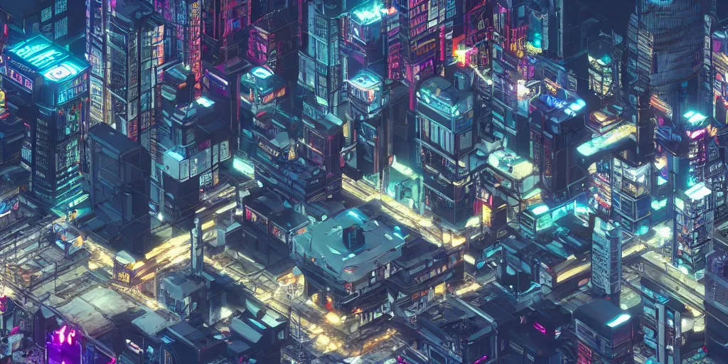 Prompt: cyberpunk city, isometric, 4K, vray render, wide angle