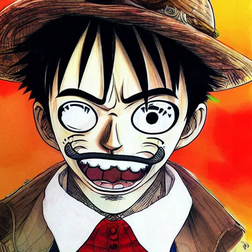 Image similar to luffy with mustache by kim jung gi