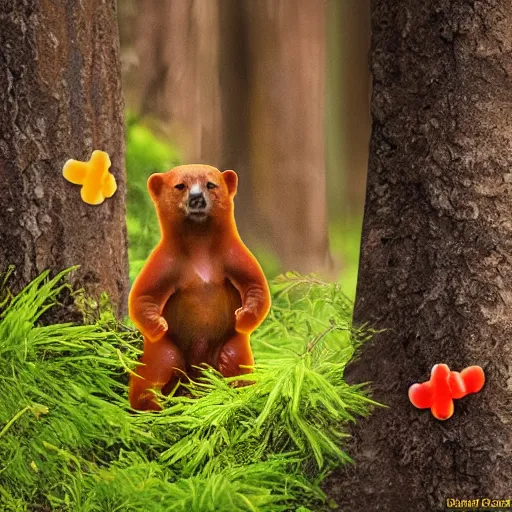 Prompt: national geographic photo of wild gummy bears wildlife photography