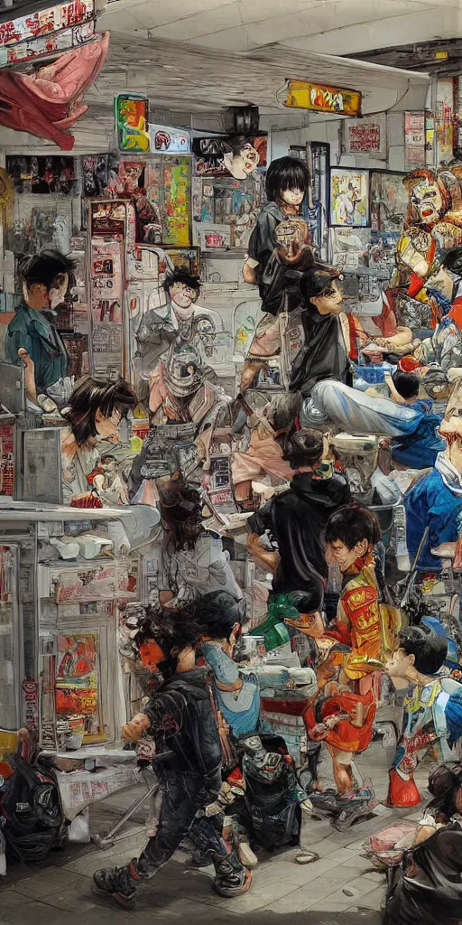 Prompt: oil painting scene from amusement arcade by kim jung gi