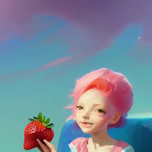 Image similar to painted portrait of a strawberry shortcake, fantastically pastel colors, octane render, matte painting concept art, official fanart behance hd artstation by jesper elsing, by rhads and makoto shinkai and lois van baarle and ilya kuvshinov and rossdraws