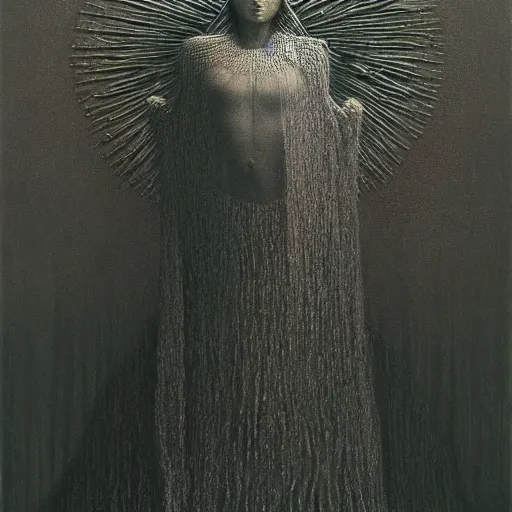 Image similar to the queen of the sun by zdzislaw beksinski and h. r. giger, oil on canvas