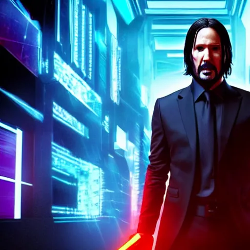 Image similar to john wick in the tron universe, 4 k