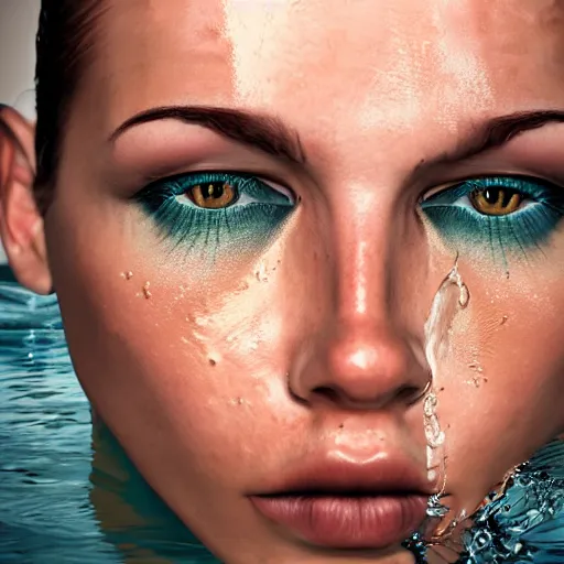 Image similar to water artwork manipulation of a human head, ray tracing, sharp focus, realistic water, long shot