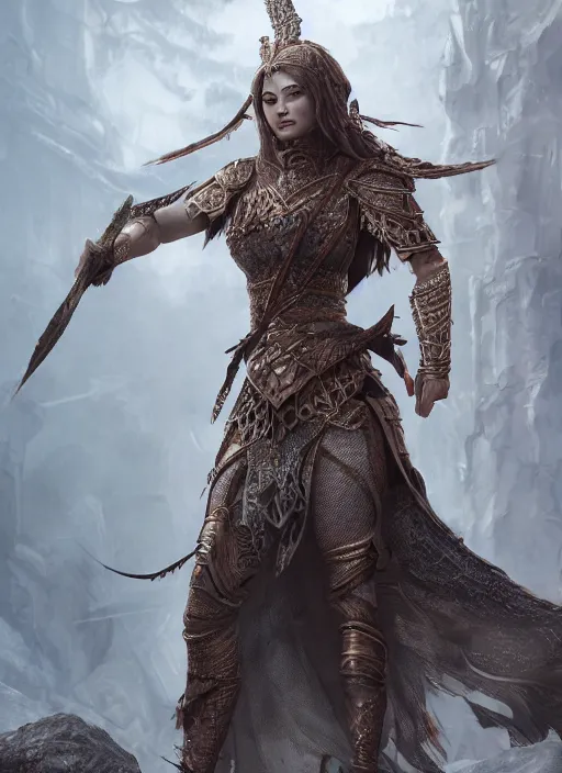 Image similar to detailed full body concept art illustration matte painting of a female warrior princess in full intricate clothing, ultra detailed, digital art, octane render, 4K, dystopian, micro details