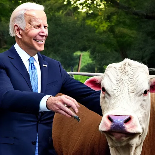 Image similar to president biden milking a cow, ultra realistic, 8 k, ultra details, highly detailed face, sharp focus