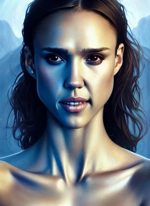 Prompt: half Jessica Alba half Nathalie Portman, the pure white demon, overlord, overlord season 4, body portrait, slight smile, highly detailed, digital painting, artstation, concept art, sharp focus, illustration, art by wlop and greg rutkowski and alphonse mucha and artgerm