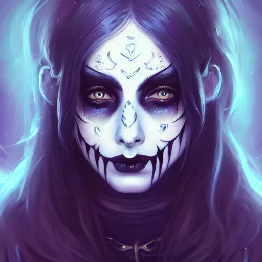 Prompt: a portrait of a beautiful willa holland black metal face paint, art by lois van baarle and loish and ross tran and rossdraws and sam yang and samdoesarts and artgerm, digital art, highly detailed, intricate, sharp focus, trending on artstation hq, deviantart, unreal engine 5, 4 k uhd image