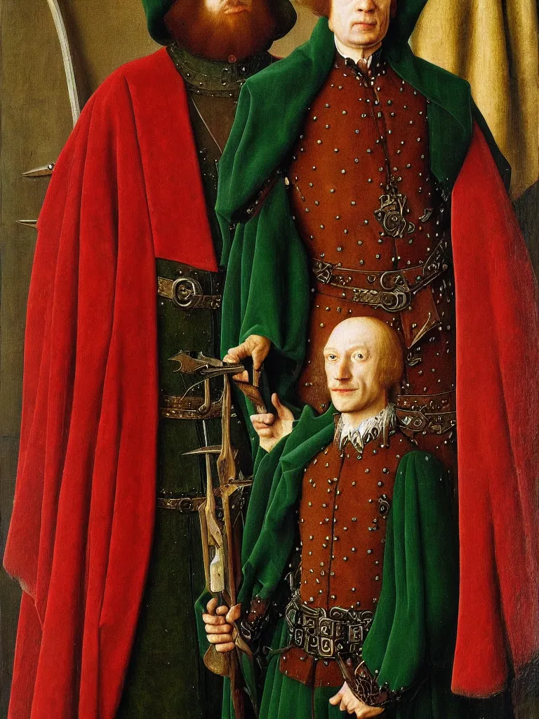 Prompt: portrait of a high fantasy elf sheriff by Jan van Eyck