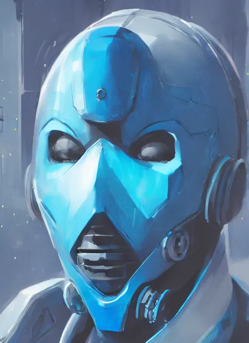 Image similar to concept art close up blue cyberpunk character with a plastic mask, by shinji aramaki, by christopher balaskas, by krenz cushart