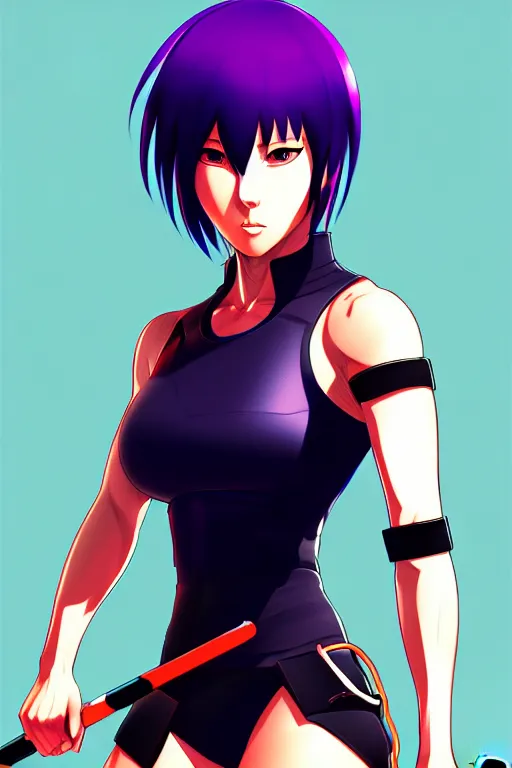 Image similar to color digital pen lineart sketch of athletic motoko kusanagi, by gnomon, by ilya kuvshinov, trending on pixiv fanbox