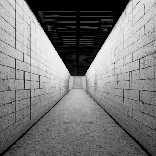 Image similar to dystopian underground prison, minimalist, stunning, light and shadows