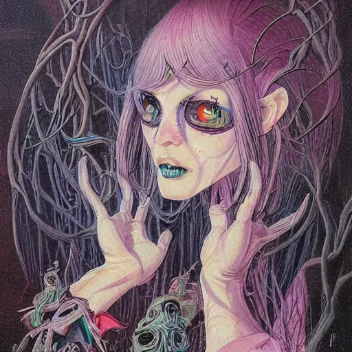 Image similar to original jean giraud art painting pastel goth aesthetic, creepy kawaii, highly detailed, rossdraws