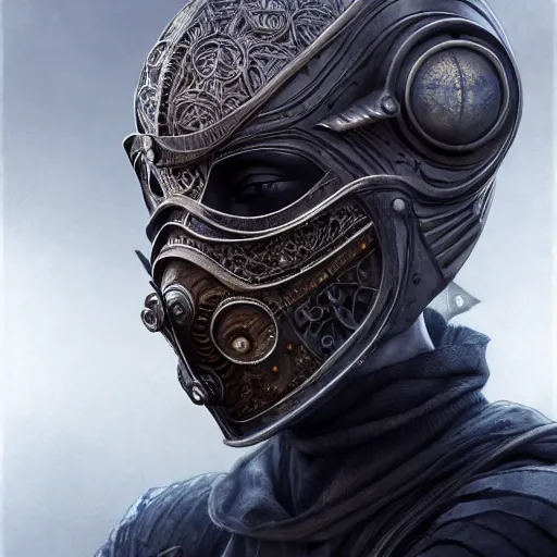 Image similar to Very very very very highly detailed epic photo of face with venetian mask, intricate, dystopian, sci-fi, extremely detailed, digital painting, artstation, concept art, smooth, sharp focus, illustration, intimidating lighting, incredible art by Anton Pieck, Artgerm and Vincent di Fate